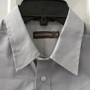 Boys size 14 long-sleeve light grey dress shirt. B